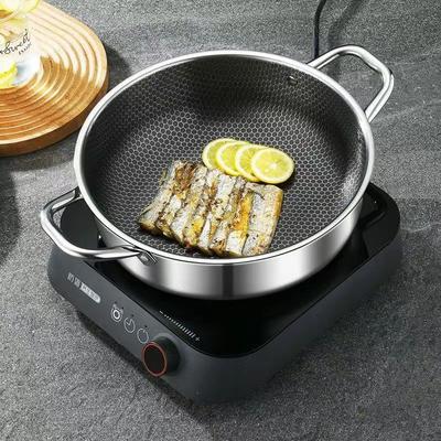 410 Edelstahl Suppentopf Wok Bratpfanne Wabenboden Antihaftpfanne Induktionsherd Gasherd Allgemein 28/30CM Bratpfanne