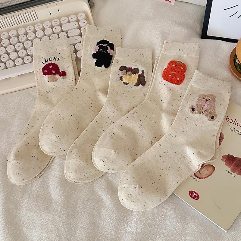 Idea Garn Cartoon Socken Mittellange Socken Reine Baumwolle Niedlicher Pilz Bär Stapelsocken Socken