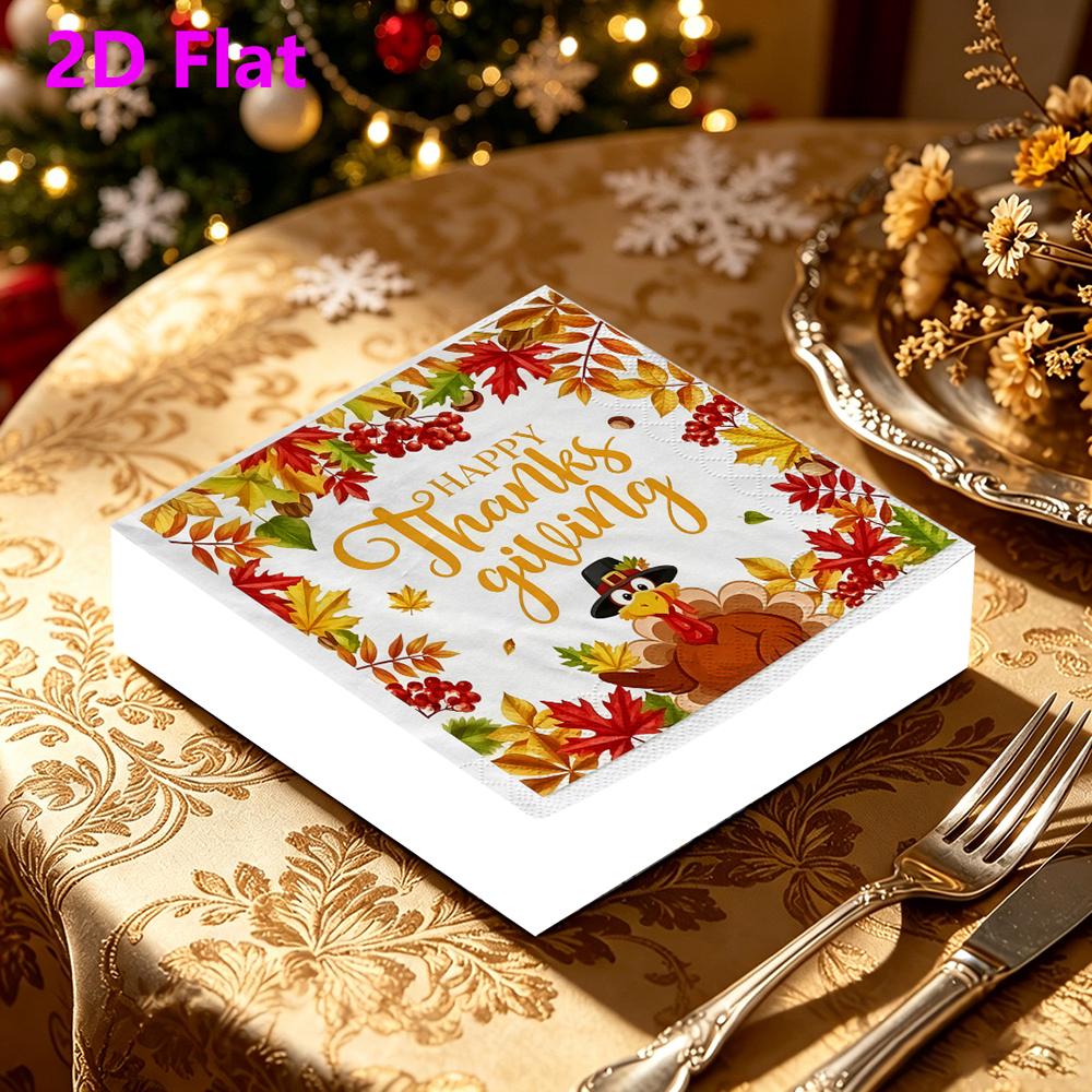 20pcs Disposable Napkins with Pumpkin, Turkey Pattern Print for Wedding,Parties,and Daily Use for Thanksgiving Fall Christmas Table Decoration