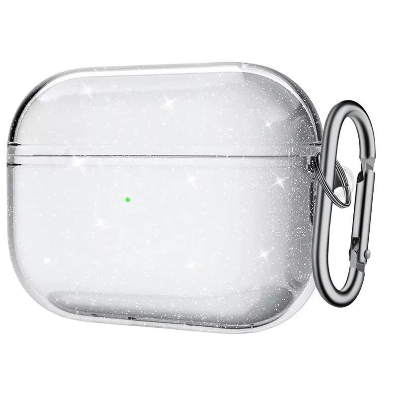 Bling Glitter Soft TPU Transparent Earphones Case With Hook For Airpods Pro Silicone Cover For Air Pods 3 2 1 Cover Accessories