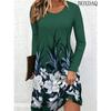 New Autumn Women's Fashionable Dresses Long Sleeved Round Neck Floral Print Loose Home Casual Dress