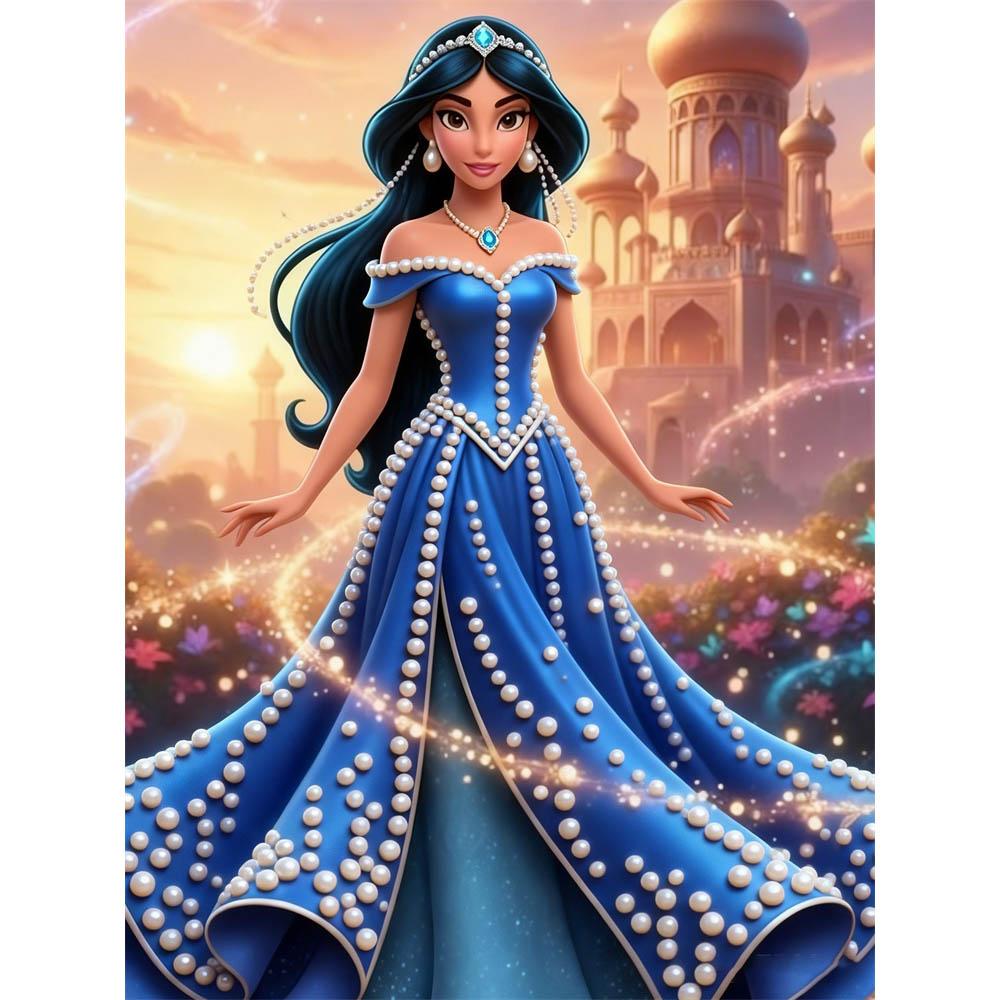 

Disney Pearl Painting Jasmine Princess Blue Pearl Strapless Floor Length Dress 5D Pearl Embroidery Cross StitchSetforHomeandClassroomDecorationPurpose 35x45cm