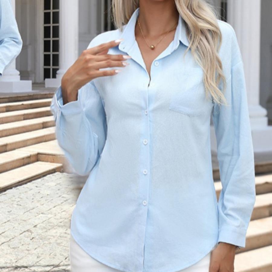 Women's Autumn Clothing Solid Color Pure Cotton Long Sleeved Loose Casual Shirt Women's Top