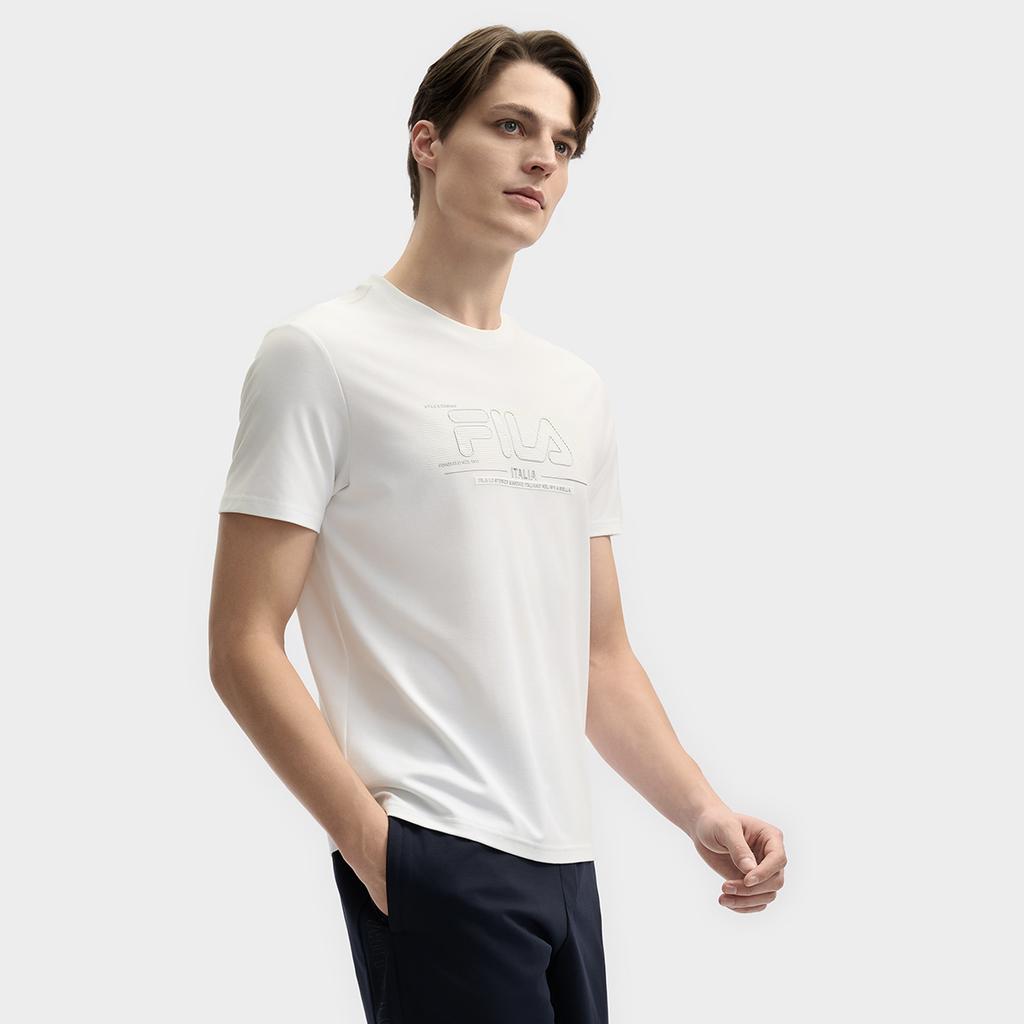 Fila White Series Simple Comfortable Versatile Knitted Short Sleeve T-Shirt Men Tops F11M523101F-WT