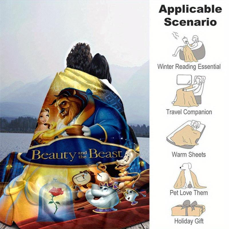 1pc Beauty and The Beast Printing Blanket Soft, All-Season Throw for Living Room, Bedroom,Personalized Gift with Adorable Cartoon Design