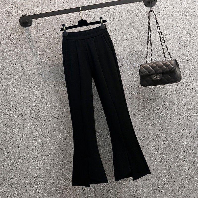 Women's Summer Short Sleeved Shirt+Micro Flared Pants Two-piece Korean Chic Blouse Black Trousers Suit