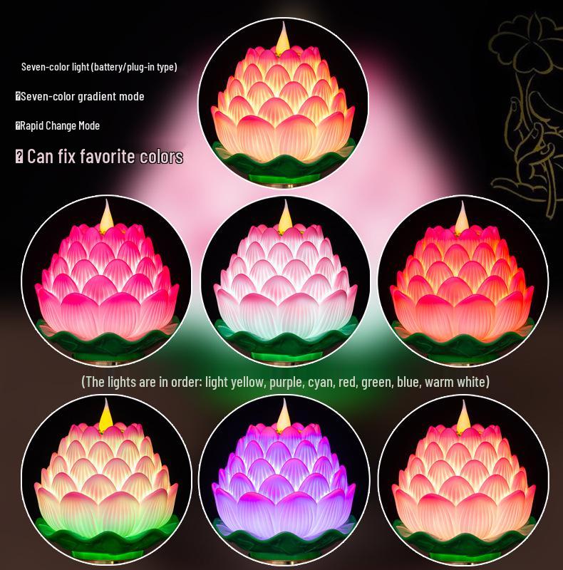 LED Lotus Flame Lamp: Floating Candle Holder with Plug-in/Battery Options, Ideal for Home or Buddha Offerings