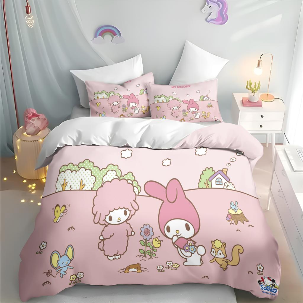 Cinnamoroll Duvet Cover Cartoon Hello Kitty Full Cute Children's Bedroom 100% Polyester Adult Gift 2/3pcs Bedding Set