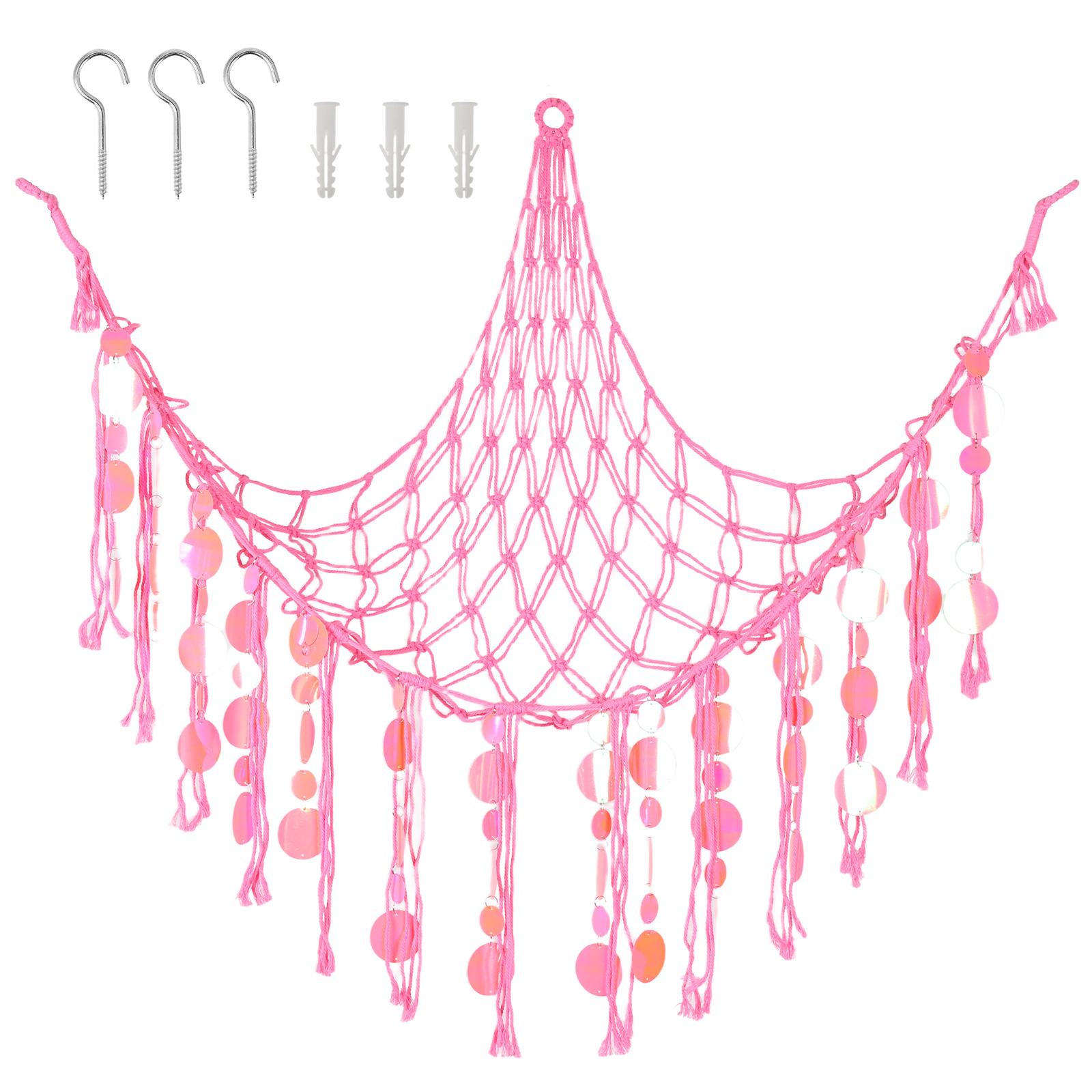 

Stuffed Animal Hammock with LED Lights Wall Corner Hanging Plush Toy Storage Net Woven Cotton Rope Kids Nursery Decor