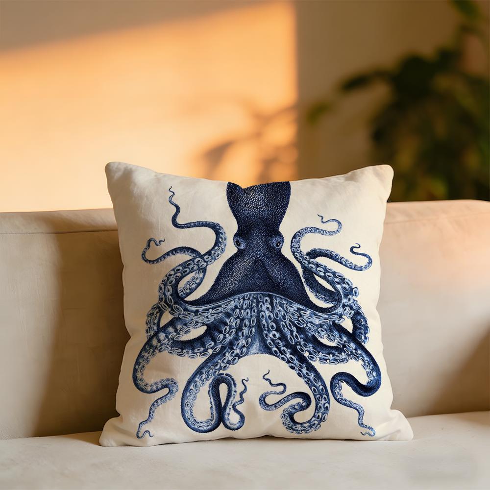 Blue Sea Creature Coral Shrimp Cushion Cover Cozy Velvet Throw PillowSoft Warm Cushion For Sofa  Bed