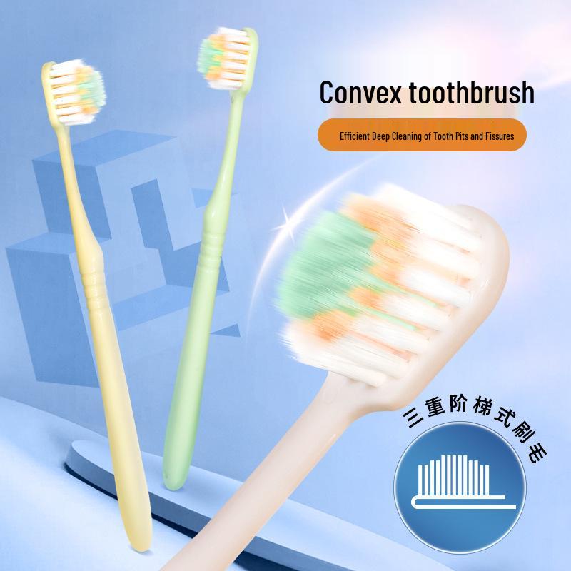 Yamagata Soft Bristle Toothbrush with Tricolor Gum Protection, Wide Head, Convex Surface, Adult Couple 3-Pack for Home Use.