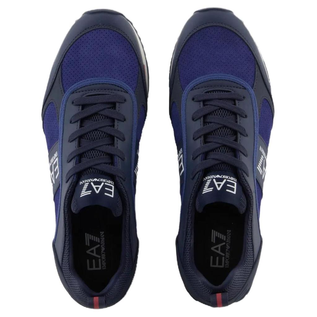 Emporio Armani EA7 Cow Split Leather Suede Patchwork Thick Sole Round Toe Lace-Up Low-Top Casual Shoes Unisex sneakers Dark-Blue 7X000336AF18612MZ184