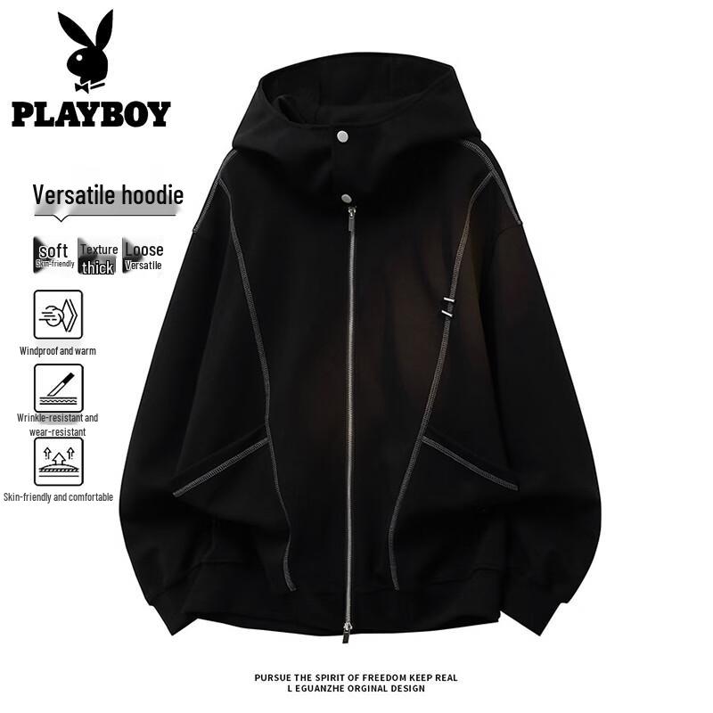 PLAYBOY Men s Colorblock Deconstructed Hooded Zip Hoodie S