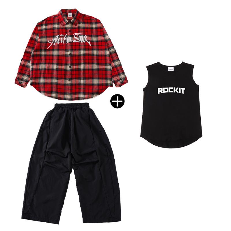 Trendy Kids Hip Hop Plaid Outfit Set for Boys & Girls - Street Dance & Performance Wear