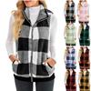 Women's Vest Plaid Comfortable Fleece Cardigan Vest Stand Collar Sleeveless Women's Jacket