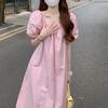 French square collar dress women's summer new design sense niche bubble short sleeve gentle wind skirt