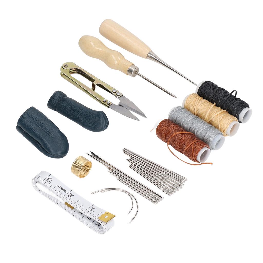 28Pcs Leather Working Tools Durable 2Pcs Awl 4Pcs Wax Threads 16Pcs Needles Leather Working Kit for Carpet Coat Mattress