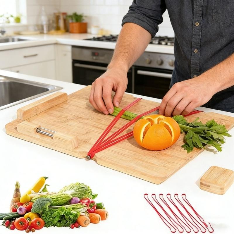 Functional Wooden Cutting Board With Metal Connectors And Bread Guard For Users With Limited motion