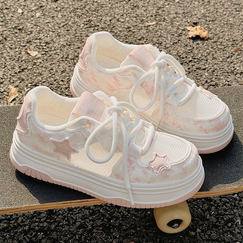 Fashion Women's Platform Sneakers New Mesh Breathable Height Increase Casual Shoes Lightweight Comfortable Lace Up Non Slip Sports Shoes