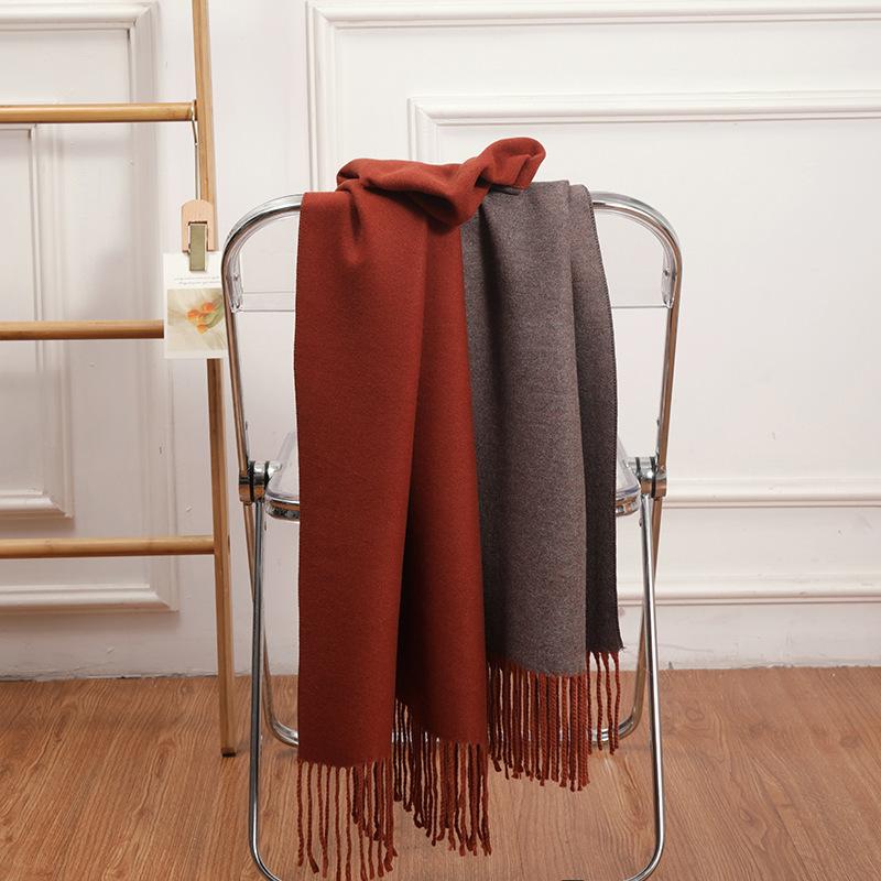 Double-sided Two-color Scarf for Women Autumn and Winter High End New Wool Scarf Shawl Imitation Cashmere Scarf