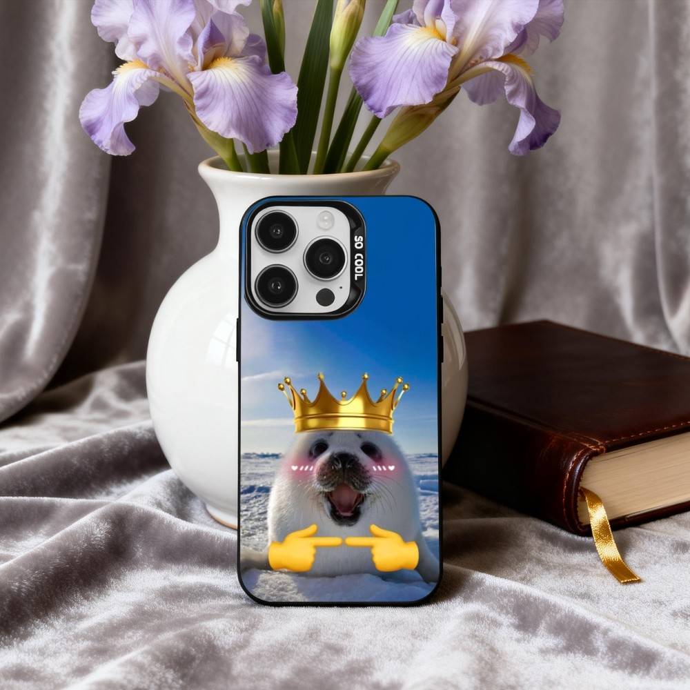 S-Seal F-Funny C-Cute Phone Case For iPhone17,16,15,14,13,12,11 Plus,Pro Max Black Candy Silver Plated Cover
