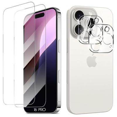 Screen and Camera Protection - Tempered Glass - for iPhone 16 Pro - Pack of 2 - Scratch-resistant - Shockproof