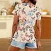 Women Square Neck Short Sleeve Top Black Galaxy Colorful Glitter Butterfly Print Blouse