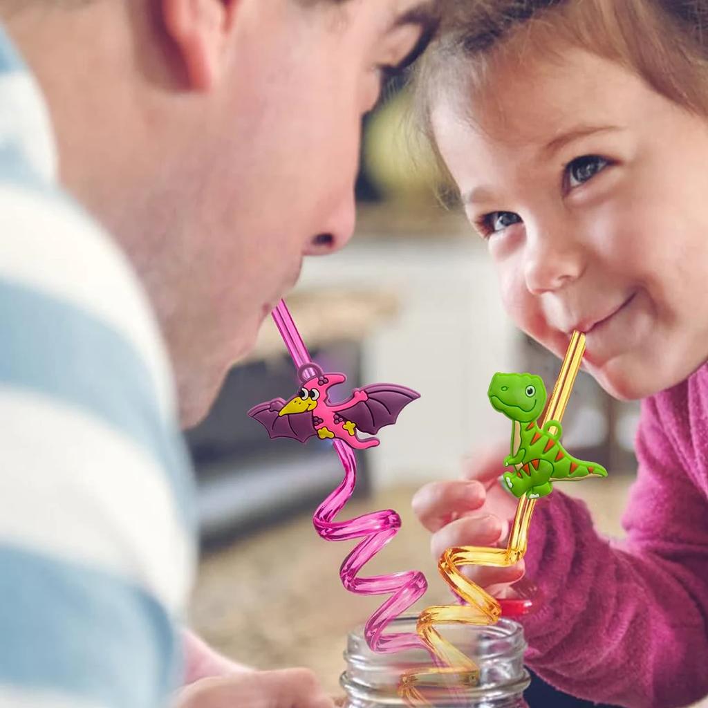 8Pcs Reusable Dinosaur Straws - Safari Jungle Theme Party Decor | Birthday Gift Eco-Friendly Party Supplies Favors