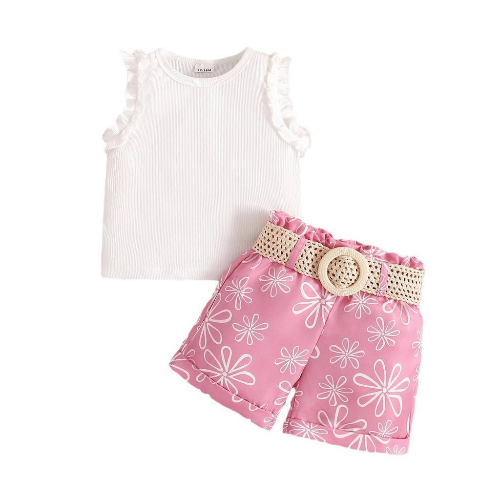 Girls' Casual Set Summer Children's Sleeveless Vest + Shorts Set