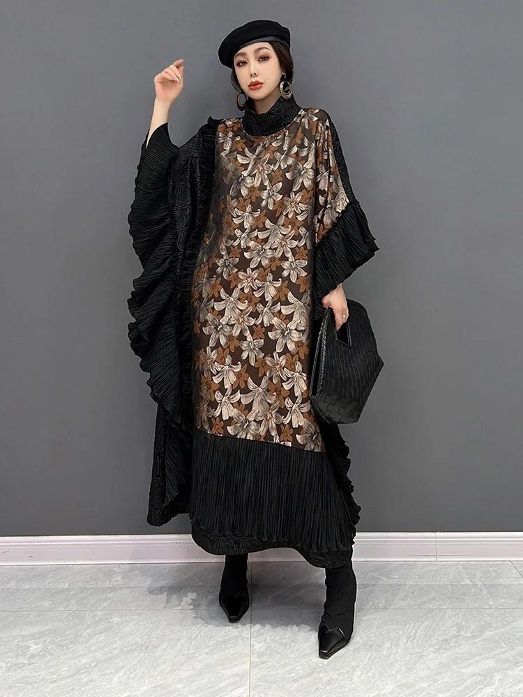 Xitao Print Contrast Color Patchwork Batwing Sleeve Dresses LJ1091