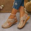 Sommer Damen Perforierte Keilsandalen mit Verstellbaren Knöchelriemen - Neue Einfarbige Bequeme, Leichte, Atmungsaktive Sandalen mit Dickem Absatz