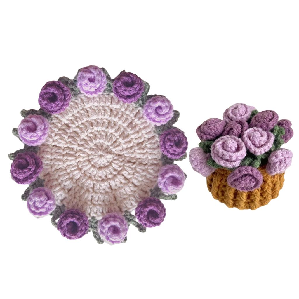 Almofada Térmica de Crochê de Lã Feita à Mão Decorações de Mesa Presentes Criativos de Feriado Flor Rosa Produtos Acabados