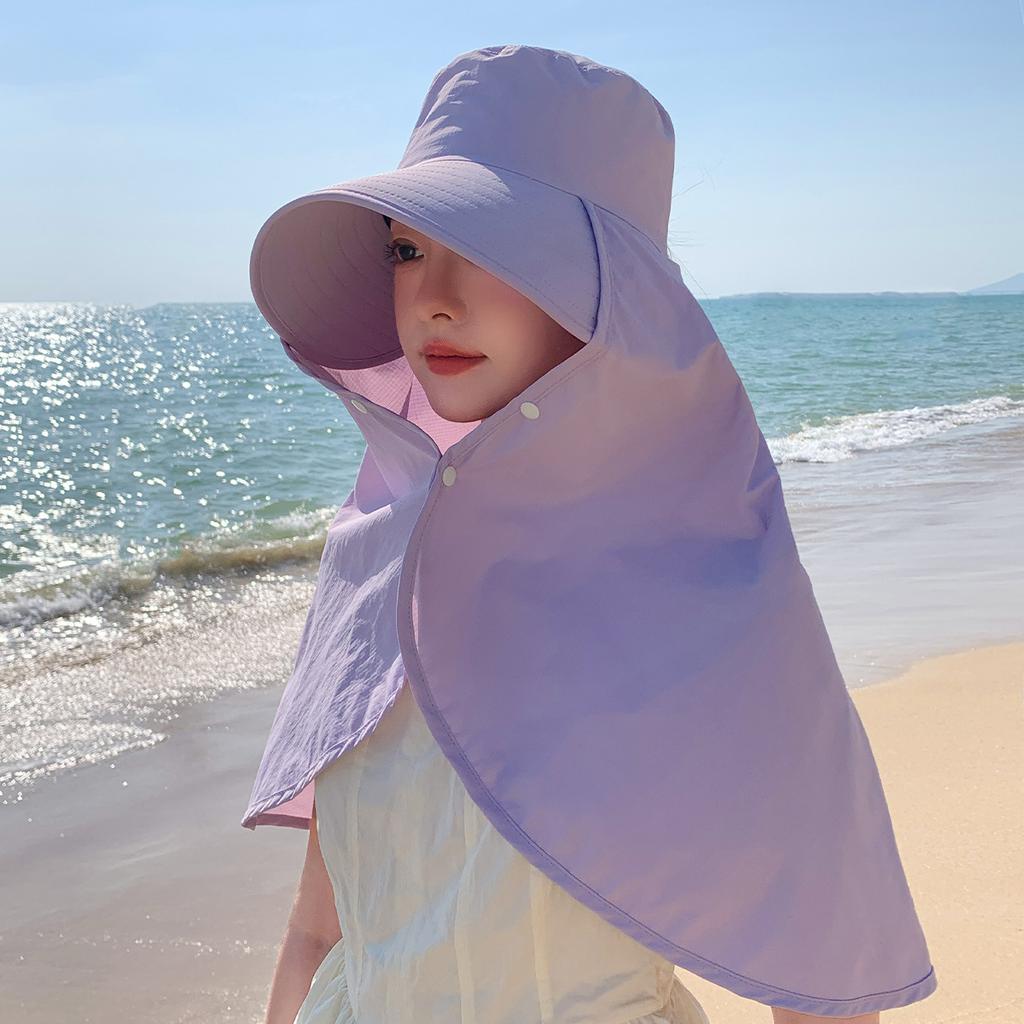 Outdoor Sun Protection Large Shawl Integrated Hat Shoulder and Neck Sun Hat Face Cover Big Eaves Sun Hat Beach Fisherman Hat