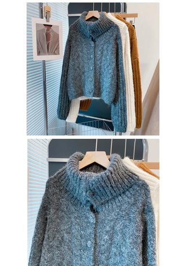Women's High-Neck Sweater Coat - 2026 Autumn/Winter Loose Lapel Outerwear, Thick Knit Cardigan, Trendy Lazy Style