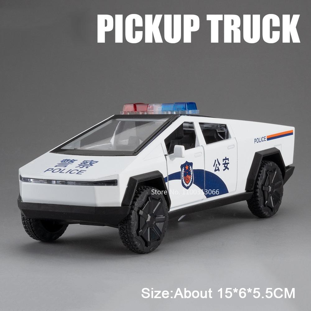 1:32 Pickup Truck Alloy Toys Cars Diecast Models Wheel Pull Back Miniature Police Car Rubber Tires Off-road Toy Home Decoration