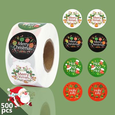500pcs Merry Christmas Stickers Round Stickers Christmas Tag for Envelope Sealing Gift Decor Shop Product Packaging Stickers