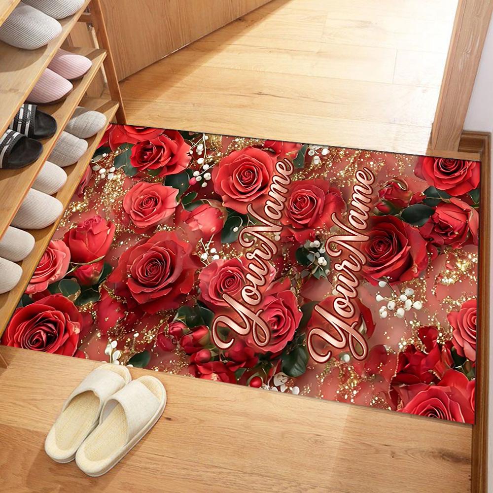 Rose Customized Name Floor Rug Office Rug Design for Dining Room Decorate Room Balcony Foyer Anti-slip Rug Decorate Offices