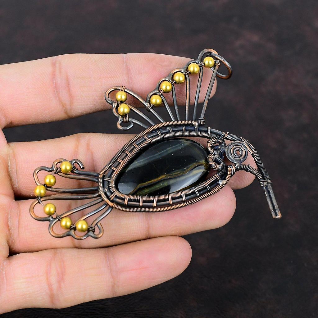 Nellite Gemstone Pendant Copper Wire Wrapped Pendant Handmade Pendant Nellite Jewelry Bird Pendant Beautiful Copper Jewelry Gift For Mother