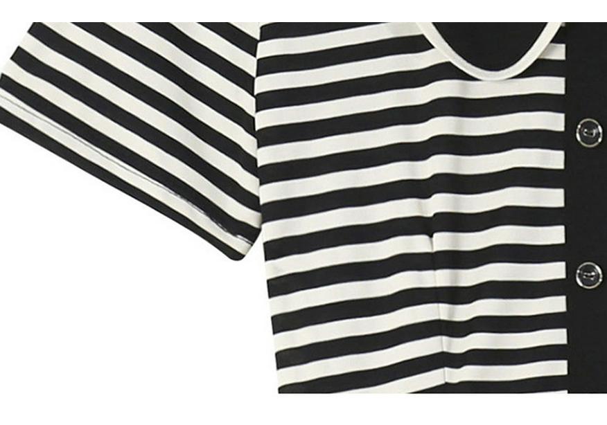 Plus Size Striped Patchwork Faux Two-Piece Slimming Short-Sleeve Summer Dress - Chic & Fashionable New Arrival