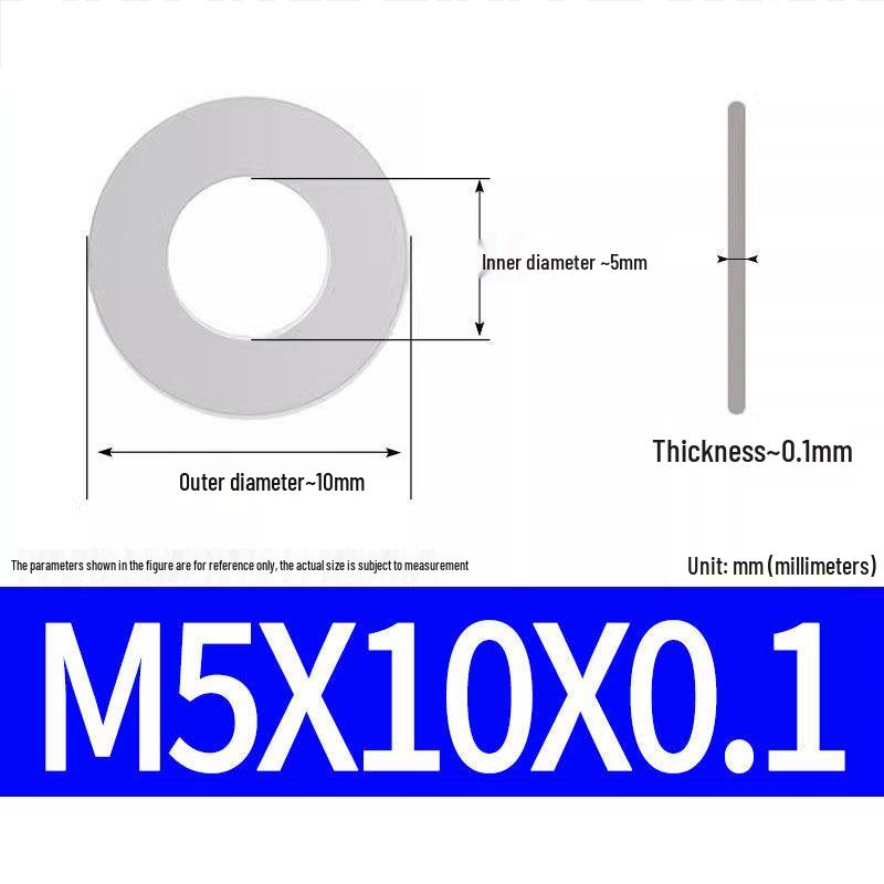 304 Stainless Steel Ultra-Thin Flat Washer, Thickness: 0.1/0.2/0.3/0.4/0.5 Mm, Sizes M1-M8