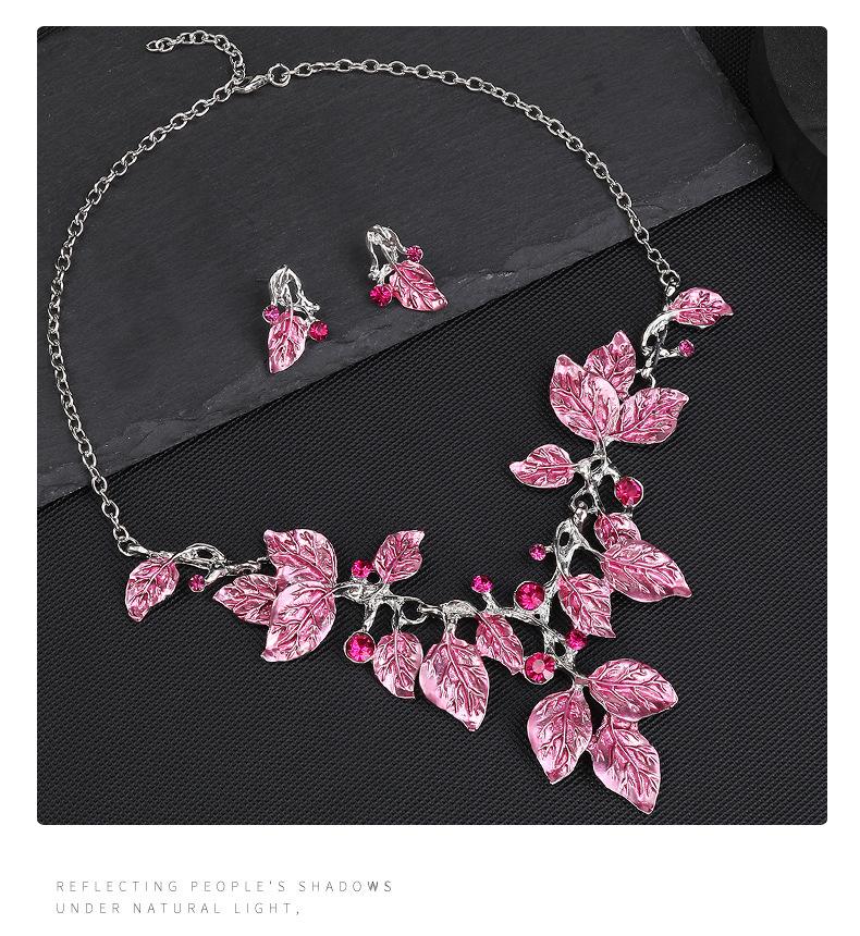 European-American Colorful Leaf Diamond-Encrusted Enamel Alloy Necklace Set