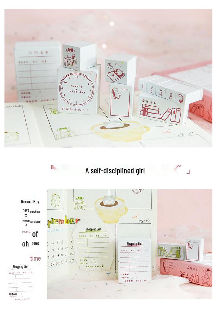 Mu Ran Creative Wooden Stamp Set: Cute Retro Life Apocalypse Theme.
