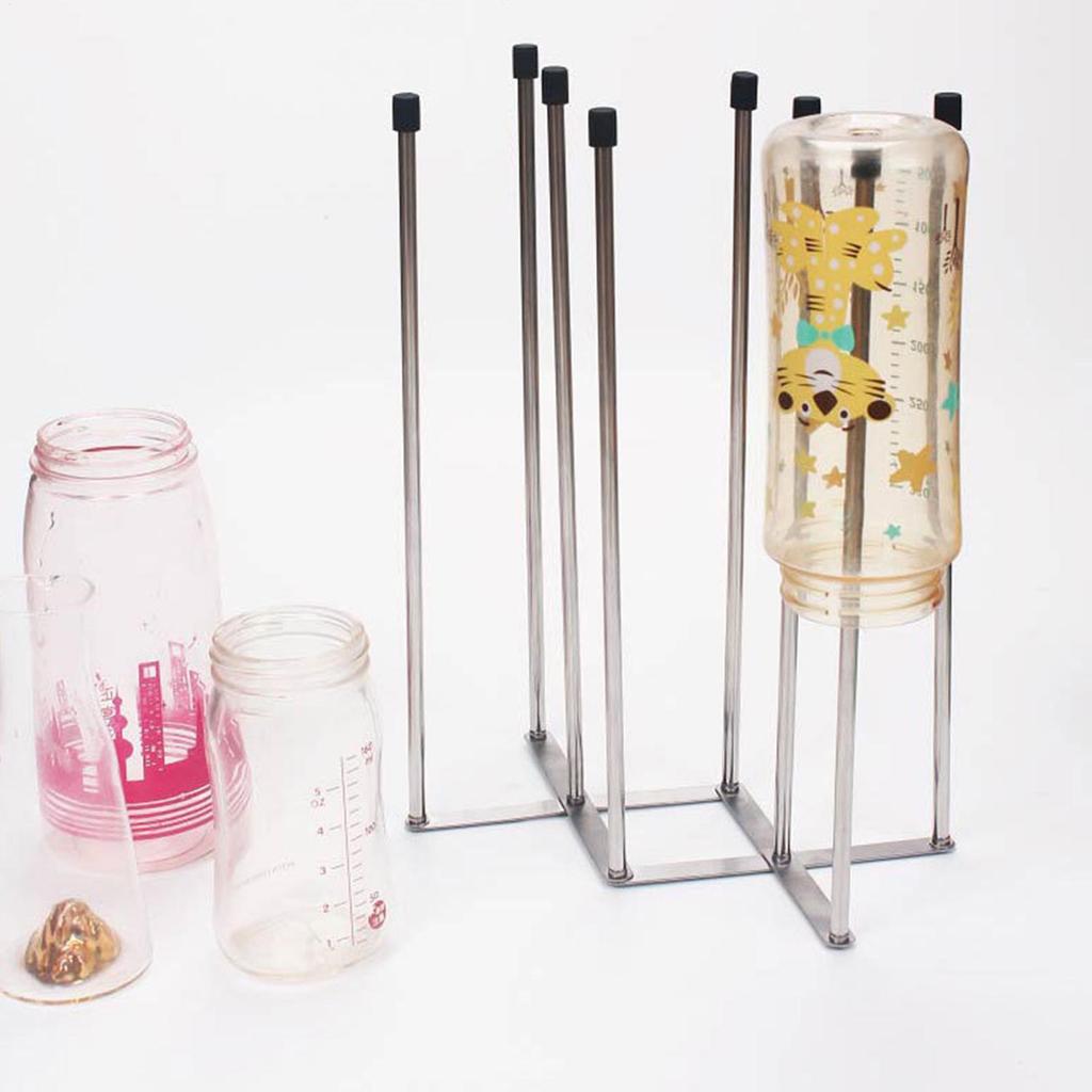 Bottle Rack Dryer 8-Pole Foldable Space Saving Cup Draining Holder Baby Bottle Dry Rack For Glass Mugs Wine Decanter Jars