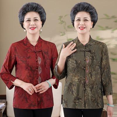 Middle-aged and Elderly Summer Clothes Spring Clothes Chinese Style Shirts Grandma Three-quarter Shirts Chinese Style Tops