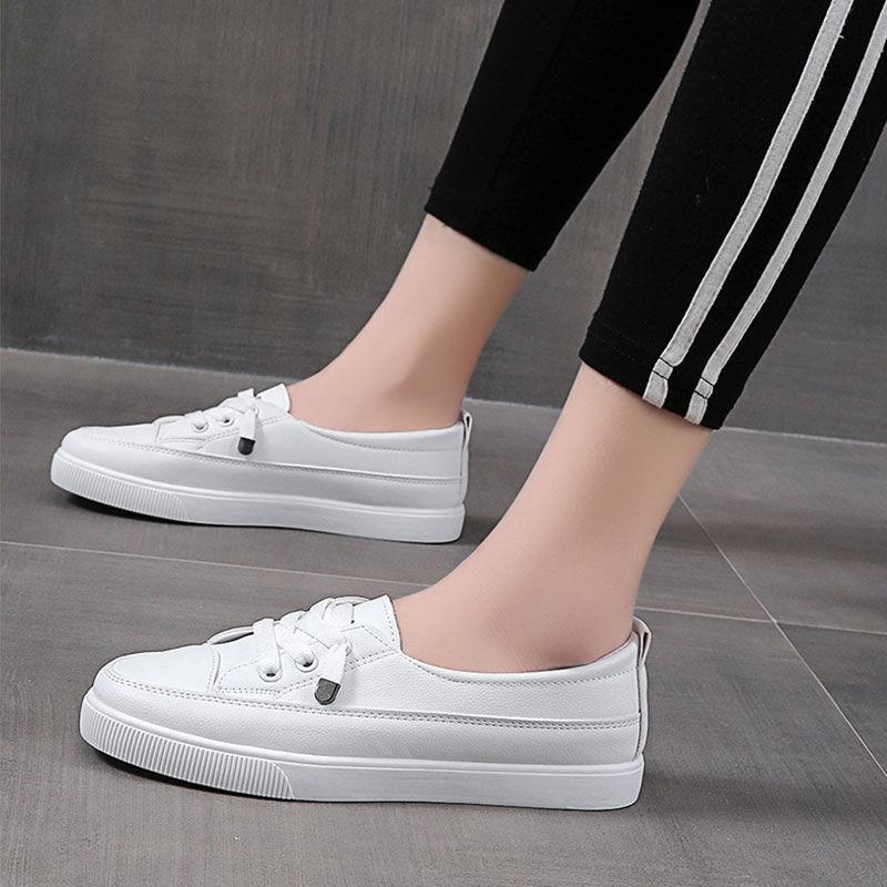 Little White Shoes Women's Shoes New Year's Spring and Autumn Versatile Students One Pedal Flat Casual Shoes Breathable Nurse Shoes