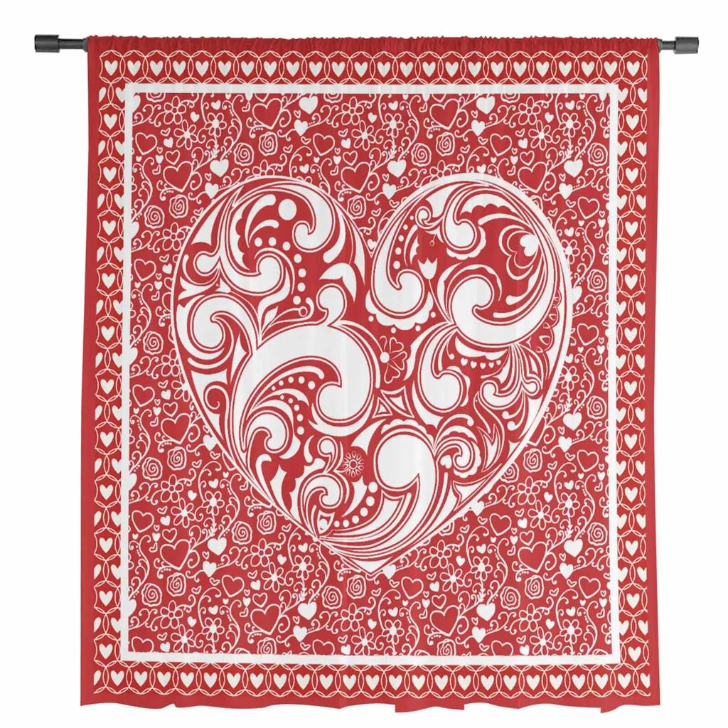 Valentine'S Day Hearts Retro Sheer Curtains For Living Room Kitchen Window Curtains Bedroom Tulle Voile Curtains