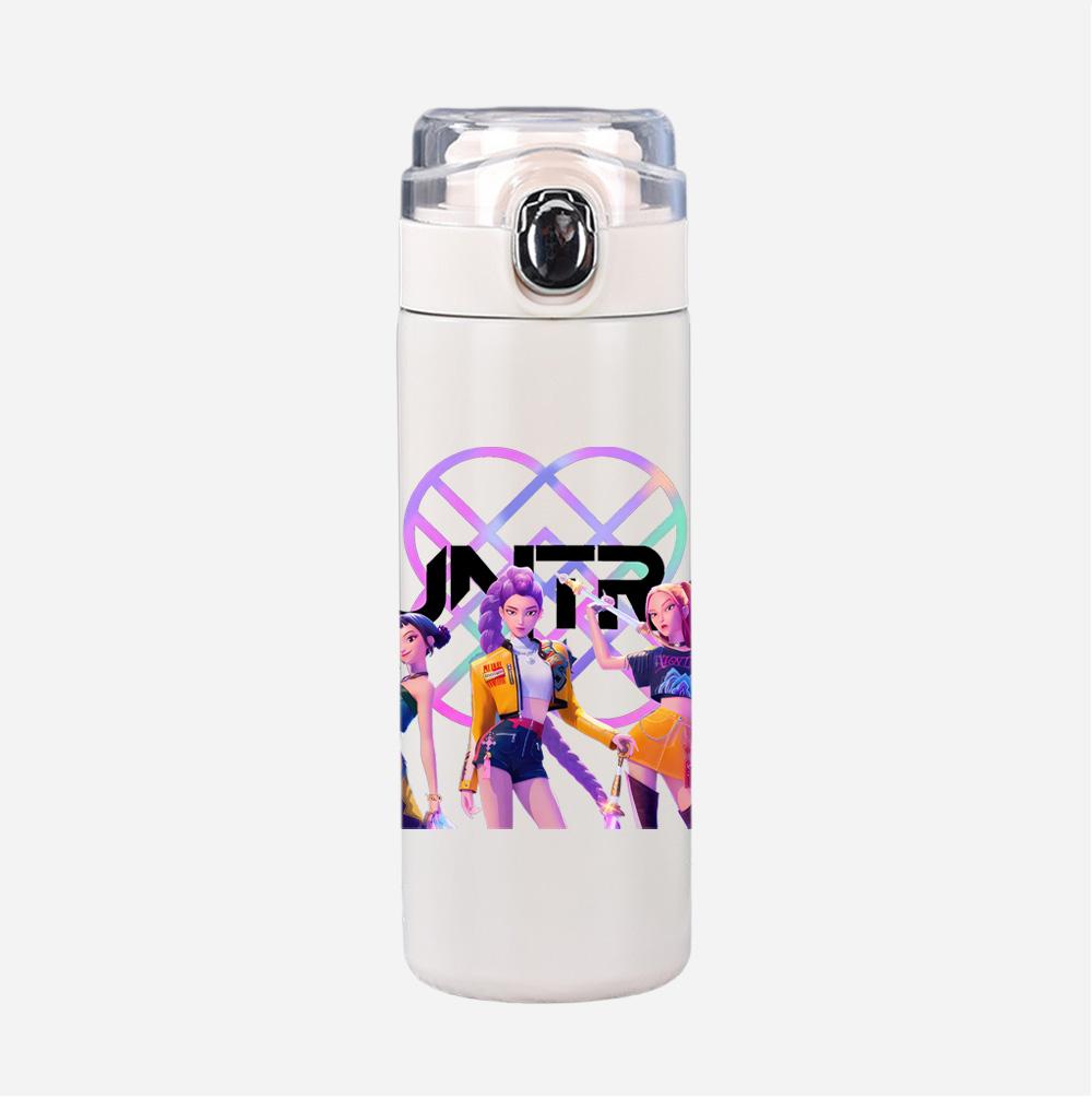 Anime K-Pop Demon Hunters Printed 400Ml Water Bottle Thermos Cup Portable Stainless Steel Leak Proof Camping Water Cup Kid Gift