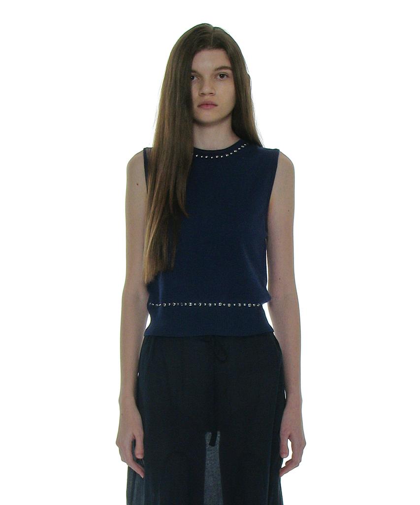 PARTIMENTO WOMEN Studded Knit Sleeveless Top_Navy