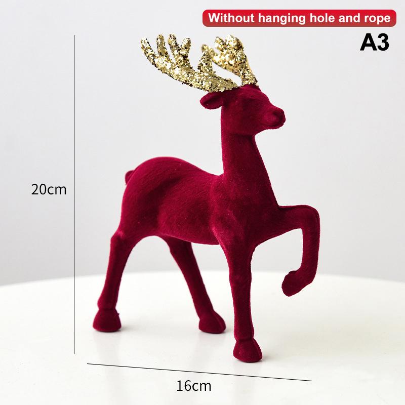 1Pcs Christmas Reindeer Deer Ornaments Decorations House Tabletop Decor Hanging Baubles Flocking Mini Deer Pendant Elk