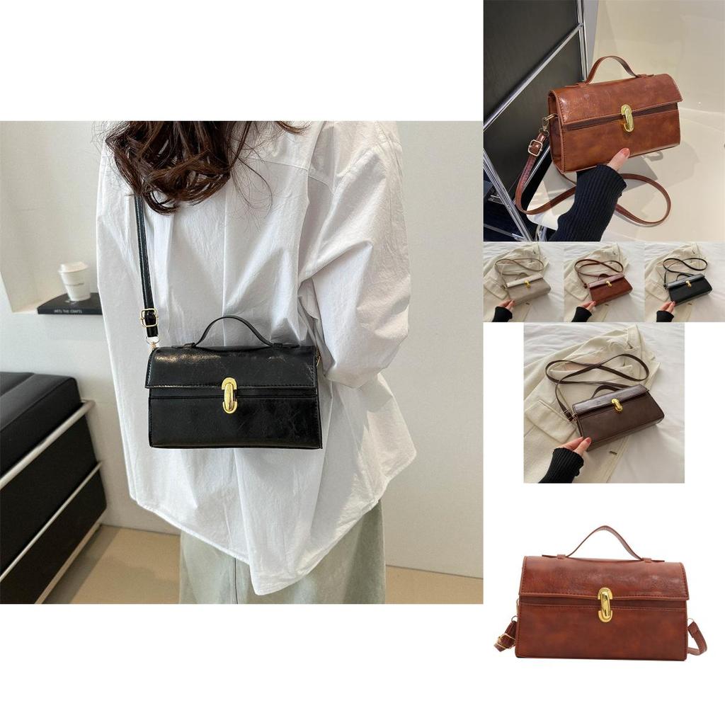 Stylish Vintage Shoulder Crossbody Bag In Black Cream Brown Stylish Pu Material